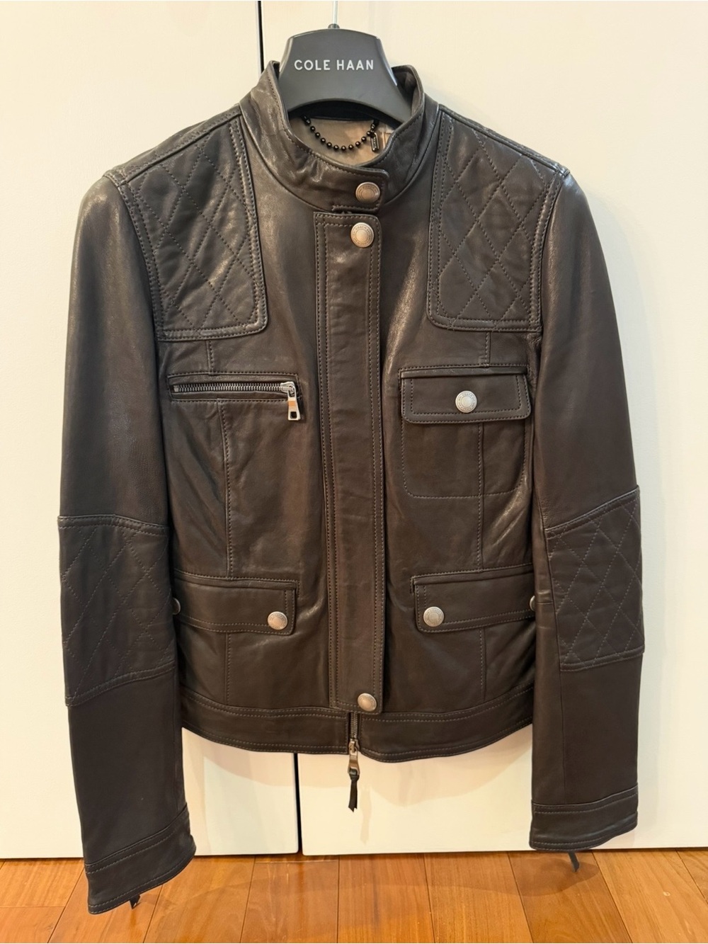 New With Tags Coach Women’s Black Leather Moto Jacket (XS)